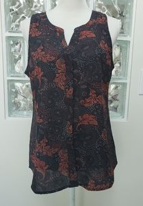 Sanctuary brown orange fall print sleeveless sheer top. Size large. No tag.